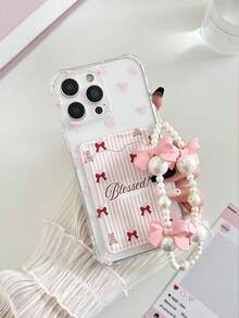 条纹蝴蝶结彩绘透明卡包硅胶软壳全包保护套，附赠串珠手链配件，兼容 17 Pro/17 Air/17/17 Pro Max、16/11/16 Pro/16 Plus/16 Pro Max/16 e、Galaxy、Redmi 等机型。 - 彩色 - 查看 1