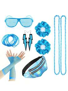 9Pcs D EXCEED 80s Costume Accessories For Women, Scrunchies, Earrings, Necklace, Fishnet Gloves, Fanny Pack - For 80s Retro Party Dance Performances Neon Party Cosplay Proms Birthday Party - Multicolor - View 5