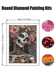 Flowers Skull Face Woman Diamond Art Kits For Adults, Skeleton Diamond Painting Kits For Adults, 5D DIY Paint By Diamond Round Full Drill Home Wall Decor Gift - Multicolor - View 9