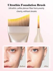 MAANGE 一套新月形化妆刷，优质合成毛，触感柔软，适用于粉底、面部、遮瑕、散粉、面膜、调色液、膏状或粉状化妆品，送给女性和女孩的礼物 - 金色 - 查看 7