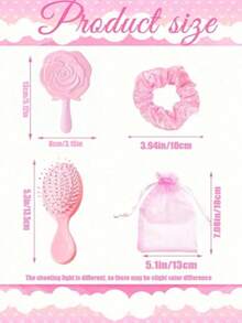 24pcs Bridal Gift Set, Including Pink Hair Comb, Pink Elastic Hair Bun, Pink Makeup Mirror, Pink Sheer Bag, Wedding Hair Accessories, Bridesmaid, Proposal, Birthday, Party Decor, Bridal Shower, Guest Favors, Bridesmaid Souvenirs, Summer Beach Back To School Supplies, Room Decor - Pink - View 2