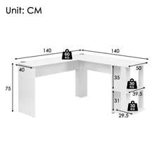 (=WF314182AAA) Corner Desk 140 Cm, L-Shaped Computer Desk With 2 Shelves, H 75/W 140/D 140 Cm, White - trắng - Xem 5