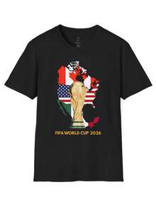 World Cup 2026 T-Shirt_ Unisex Softstyle, USA Canada Mexico - 黑色 - 查看 1