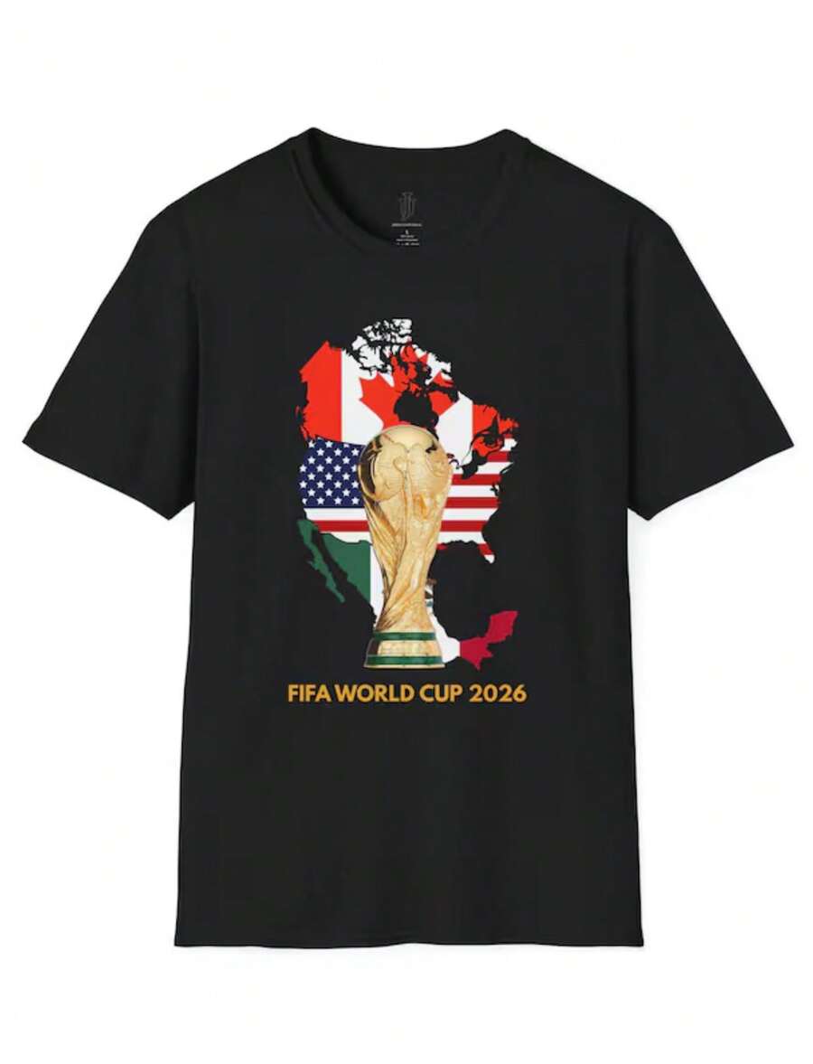 World Cup 2026 T-Shirt_ Unisex Softstyle, USA Canada Mexico - 黑色 - 查看 1