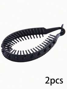 2pcs Heart-Shaped Banana Hair Clips, Black - Can Be Used To Fix Hair And Style, Soft Yet , Suitable For Buns, Ponytails And Updos, Claw Clips, Hair Barrettes - Black - View 12