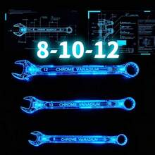 3件套铬钒钢可逆扳手套装，防滑哑光花键设计，汽车及家用通用扳手，专业维修工具套装 - 彩色 - 查看 4