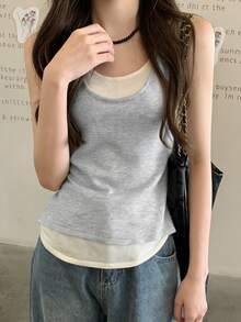 Sleeveless 2 In 1 Tank Top For Women, Summer - Light Grey - View 6