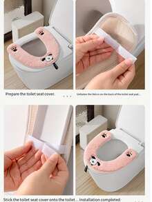 1pc Cute Puppy & Paw Print Fluffy Toilet Seat Cover - Waterproof Seal, Easy Zipper Installation (Fits Most Toilets) Cozy Winter Bathroom Accessory