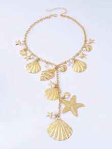1件波西米亚风贝壳、海星和珍珠Y形项链，适合海滩度假和日常佩戴 - 金黃色 - 查看 5