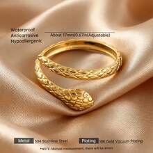 1 Unique Snake-Shaped Stainless Steel Open Ring - 18K Gold Plated Light Luxury Accessory, Punk Style Jewelry - Ring - View 3