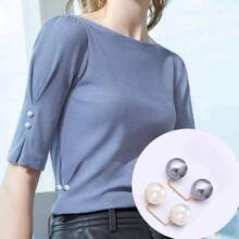2pcs White Pearl Pin Premium Minimalist Anti Slip Brooch For Clothing Neckline Pants Hem Major To Minor Alteration Accessories Skirt Waist Cinching Magic Adjustable Jeans Clip Anti Light Needle Anti Step Slipper Buckle - 白色 - 查看 8