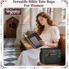 Bible Bag Large Bible Cover Case For Women, Bible Cover With Book Sleeve, Thick Padded Bible Case, Working Bible Tote Bag With Laptop And Bottle Pockets, Church Bag, Bible Bags For Women, Girl, Black - 黑色 - 查看 8