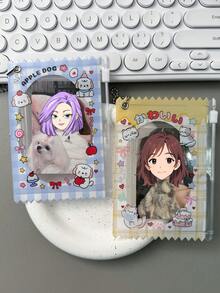 1件可爱宠物苹果、小狗、小猫蛋糕、粉色透明日本杂志、薄荷熊、偶像迷你卡片、拉链袋、收纳袋、悬挂式展示卡套、娃娃包，唯美可爱风格 - 彩色 - 查看 8