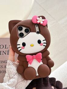 Cat Element Pink Silicone Shockproof Novelty Case [Sanrio Silicone Protective Case] 1pc Fashionable & Creative Brown Bow Kitty Cat Sanrio Silicone Waterproof Shockproof Phone Case, Compatible With Apple 17 Series, 11/12/12 Pro, 13/14/15, 13 Pro/14 Pro/15 Pro, 12 Pro Max/13 Pro Max/14 Pro Max/15 Pro Max, 16, 16 Pro, 16 Pro Max, 17, 17 Pro, 17 Pro Max, Brown Kitty, Anime, Sitting Pose, Floral Spring Birthday Gift - Brown - View 4