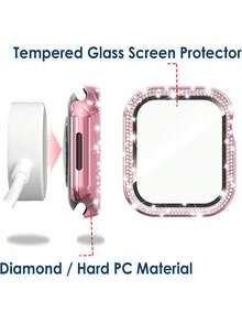 4pcs Sparkling Rhinestone Protective Case Compatible With Apple Watch Ultra/SE/12/11/10/9/8/7/6/5/4 Series, Fits 40/41/42/44/45/46/49mm Watch Face, With Screen Protector, Sparkling Protective Surface - Black + Silver + Pink + Rose Gold - View 7