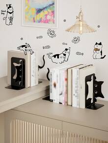 1 桌面书架套装 - 可堆叠书籍和猫形装饰，节省空间的桌面收纳架，非常适合学生、家庭办公室和书房，现代美学和耐用结构，书架装饰品，工作空间整理，创意收纳架。