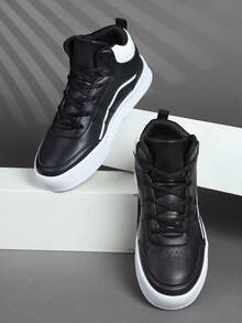 2026新款男士休闲鞋，复古经典军绿色运动鞋，真皮系带休闲鞋，厚底增高，柔软舒适透气轻便鞋底，适合日常通勤，高帮男士运动鞋，男士休闲鞋，时尚个性街头风学生帅气鞋，系带男鞋，男士滑板鞋 - 黑色 - 查看 3