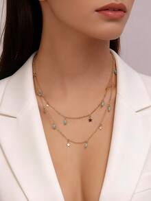 1件波西米亚风双层星星吊坠项链，精致简约的女士项链，适合日常、约会、派对等场合。 - 星星 - 查看 9