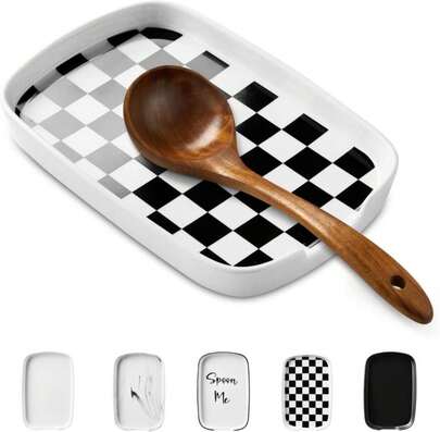 ABRUTY Spoon Rest For Stove Top, Ceramic Spoon Holder For Counter, Modern Farmhouse Decor Accessories For Spatula, Spoons Or Tongs
