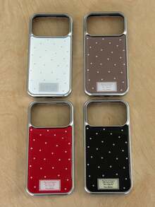 Cute Polka Dots Solid Color Epoxy Shockproof Bumper Hard Phone Case Compatible With IPhone 17 ProMax 16 Pro Max 15 14 13 12 Pro Max 14 15 16 Plus 11 16 15 Stylish Plating Silver-Edged Stylish Back Cases S For Valentine's Day Gifts - Black - View 4