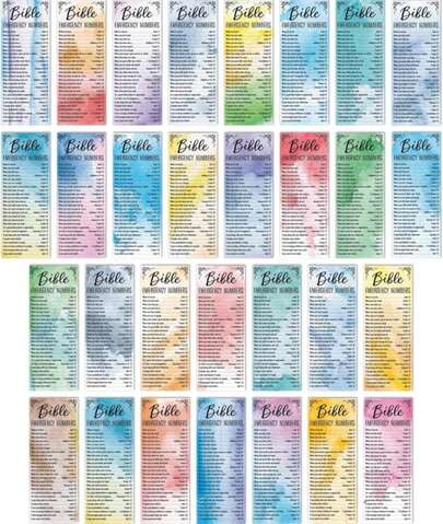 120 PCS Bible Emergency Numbers Bookmarks, 30 Designs Christian Book Markers, Double Sided Printing Bible Verse Bookmarks, Religious Gift For Women, Men, Church Supplies, Book Lovers (2.4" X 6.1")
