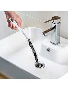 1pc Flexible Drain Brush, Drain Cleaning Tool, Bathroom Accessory Drain Pipe Unclogging Tool, Sink Overflow Cleaning Brush, Household Drain Hair Catcher - White - View 6