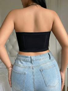 10 Pcs Plus Size Women's Comfortable And Breathable Seamless Padded Strapless Plunge Bra, Basic Multi-Color Tank Bra - Multicolor - View 2