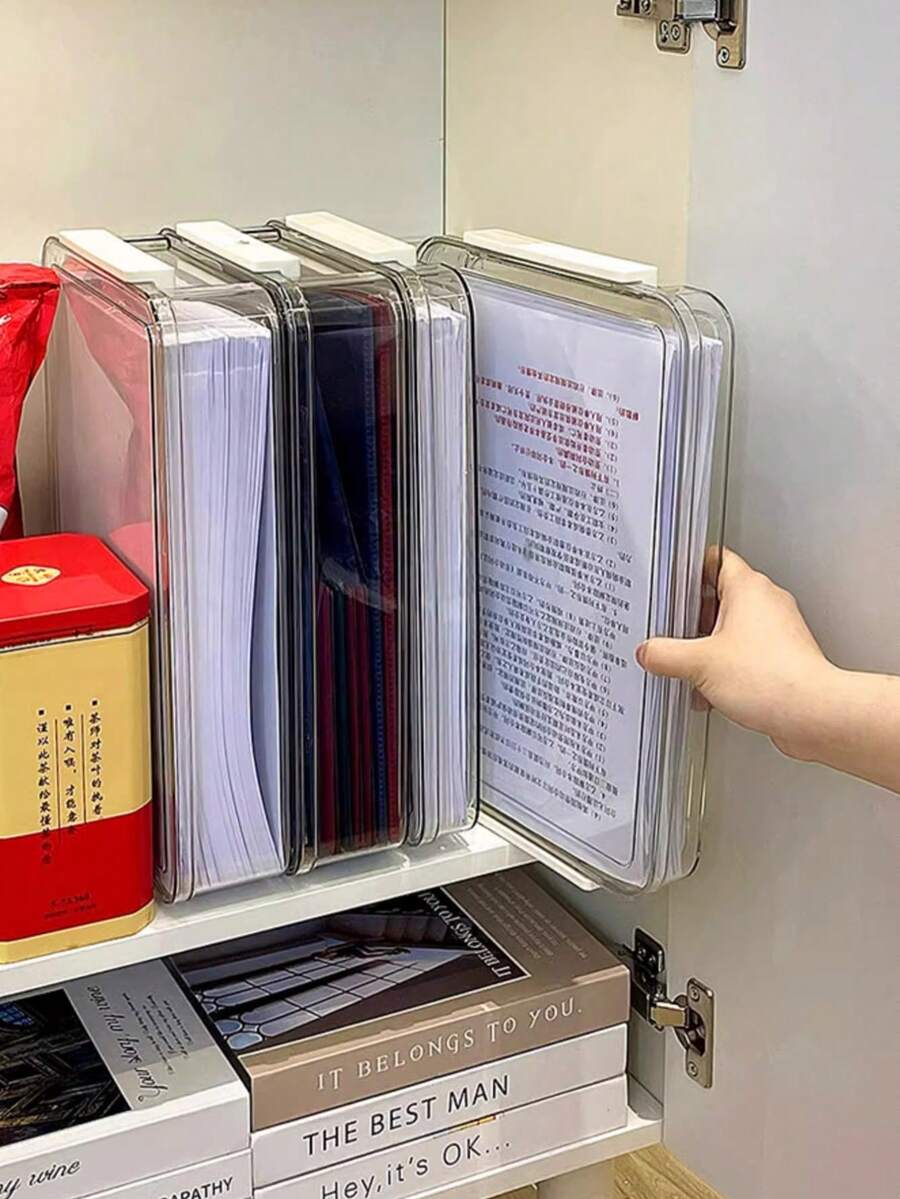 1pc Multifunctional Certificate And Document Storage Box, Desktop Organizer Box, Large Capacity, Waterproof & Dustproof File Storage Box, Suitable For Storing And Organizing Certificates, Awards, Documents, Books, Exam Papers And Small Items, Ideal For Bedroom, Office And Dorm Drawer Organization And Storage - Clear - View 1