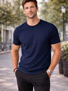 Men's Basic Plain T-Shirt - Summer - Navy Blue - View 5