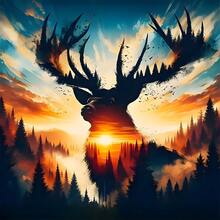 Diamond Painting DIY Kit - Forest & Deer Landscape Full Drill Round Mosaic Handmade, Home Decor Gift, Unique Creative Birthday Gift, Ideal For Handicraft Lovers - Multicolor - View 1