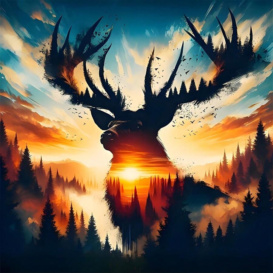 Diamond Painting DIY Kit - Forest & Deer Landscape Full Drill Round Mosaic Handmade, Home Decor Gift, Unique Creative Birthday Gift, Ideal For Handicraft Lovers - Multicolor - View 1