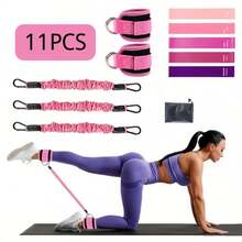 1pc/5pcs Ankle Resistance Bands, Fitness Ankle Straps With Bands For Leg And Butt Workout, Ankle Strap With Exercise Bands For Yoga, Taekwondo, Leg Jump Resistance, Ankle Resistance Rope, Gym Accessories - Pink - View 7