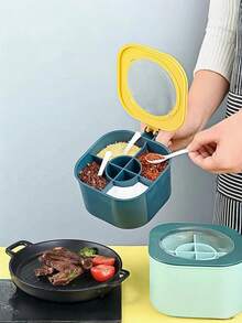 4-Grid Leakproof Spice Storage Box, Nordic Style With Spoons - Decorative Wall-Mounted Kitchen Organizer, Suitable For Camping/Dorm, PP Material (Sage Green/Cream White/Blush Pink), 7x12cm. A Perfect Gift For Women, Suitable For Housewarming, Thanksgiving, Harvest Festival, Family Gatherings, Etc.