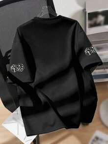 Girls' Artistic Design Print Round Neck Short Sleeve T-Shirt + Random Cut Polka Dot Full Print Flare Pants, New Summer Spring Girls Outfit - Multicolor - View 3