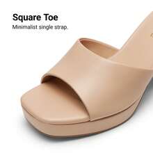 Women Minimalist Open Toe Heeled Mule Sandals Slip On, Thick Heel Casual High Heel Sandals For Outdoor Spring/Summer - khỏa thân - Xem 6