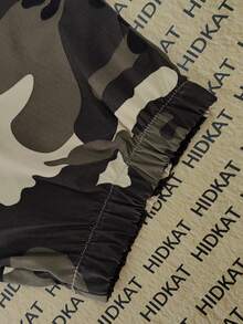 Hidkat Women's Camouflage Casual Cargo Pants, Featuring Large Patch Pockets, An Elastic Drawstring Waistband, And Ankle-Cuffed Design, Suitable For Daily Outdoor Casual Wear. - 卡其迷彩 - 查看 6