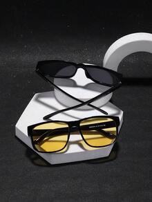 2 PCS Men's Square Fashion Glasses Classic Black Polycarbonate Frame Lightweight Suitable For Daily Driving With Glasses Box - Multicolor - View 8