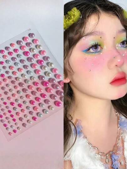 1pc Semicircle Colorful Pearl Face Makeup Sticker, Sparkling Eye Decoration Pearl Sticker For Music Festivals, Stage Performances, Children's Stage Makeup, Face Jewel Sticker