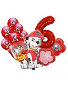 Paw Patrol 官方授权的汪汪队立大功红色狗狗数码乳胶铝膜气球生日派对装饰，生日快乐气球组合，完美生日礼物性别揭晓派对墙面装饰气球套装 - 彩色 - 查看 15