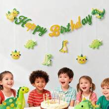 儿童男孩女孩可爱恐龙树叶三角旗，生日派对装饰墙挂横幅 - 彩色 - 查看 10