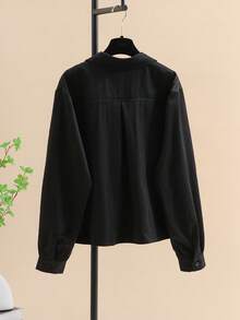Women's Casual Solid Color Long Sleeve Shirt Black Spring - Black - View 4