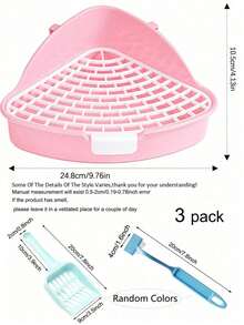 1pc Pink Rabbit Corner Litter Potty Trainer - Small Animal Cage Toilet Training Box For Guinea Pig, Ferret, Hamster (Not For Adult Rabbits/Large Rats) | Cage Corner Pet Litter Container With Free Fecal Scoop & Cleaning Brush | Valentine's Day Pet Supplies