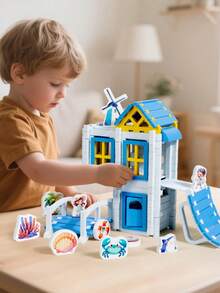 1 Set Large Size Rounded Corner Easy Assembly Gradual Advancement High-Quality Natural Wood Mortise And Tenon Construction Building Blocks, Popular Building Blocks Toy, High-Rated Intellectual Toy, Wooden Blocks, STEM Toy For 3-12 Years Old Children With Diverse Styles And Multi-Color Design (Warm Earthy Brown, Fresh Sky Blue, Lively Grass Green, Bright Sunshine Yellow, Clean Cloud White) And Diverse Geometric Shapes - Mortise and Tenon Block House - View 4