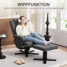 Reclining Armchair With Footrest, 360° Swivel TV Chair With Adjustable Backrest, Tilt Function, Rocking Function, Velvet Look, Headrest For Living Room, Dark Grey - Grey - View 5