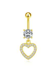 5pcs/Set Gold-Plated Curved Barbell, Belly Button Rings Set, Surgical Stainless Steel Inlaid Glitter Zirconia Heart, Flower, Butterfly Piercing Jewelry For Women, Daily Wear & Holiday Gift - Vàng vàng - Xem 8