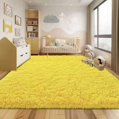 1 tấm thảm nhung màu vàng, thảm trang trí thích hợp cho phòng khách, nhà bếp, phòng ngủ, phòng tắm và nhiều nơi khác.