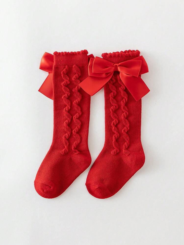 Girls' Double-Layer Bow Solid Color Knee High Socks - Multicolor - View 20