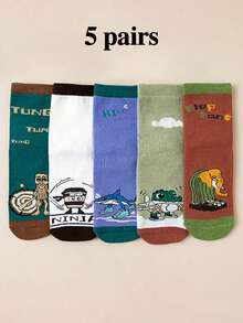 5双儿童休闲运动袜，男女童款，趣味图案，适合秋/春/夏 - 彩色 - 查看 12