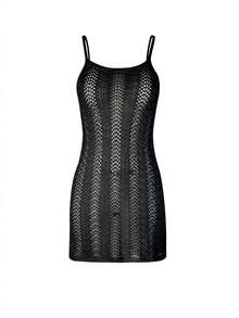 女士夏季波西米亚渐变镂空性感透视罩衫吊带迷你连衣裙 - 黑色 - 查看 8