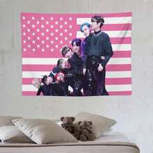 STRAY Members Magazine Pink America Flag , Skz KIDS-S Kpop Tapestry, Stray Tour 2025 Merch,Gift Ideas STAYS, Birthday Gift & Concert Merch ,Wall Hanging Aesthetic College Decor - White - View 6